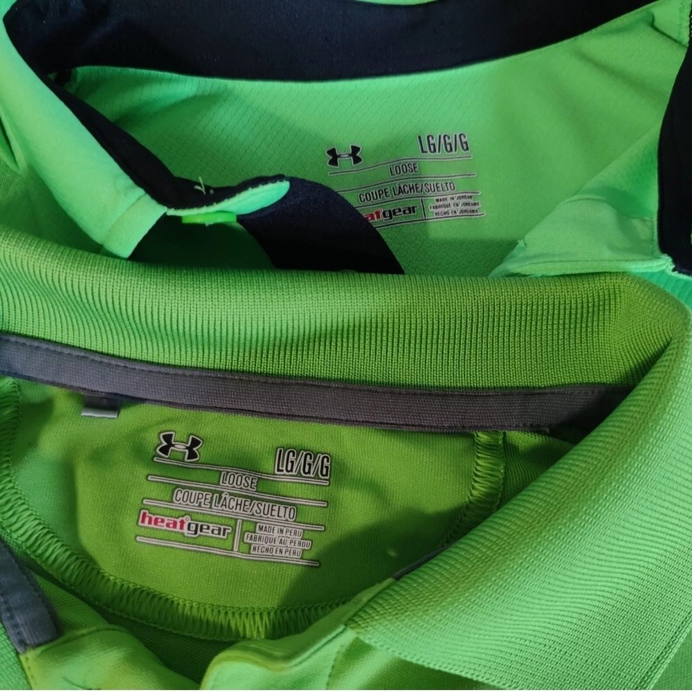 Lot Of 2 Under Armour Mens Size Large Heat Gear Short Sleeve Golf Polo Shirts